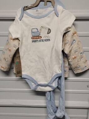 chick pea White & Light Blue "Daddy's Little Helper" Onesie with Excavator Motif